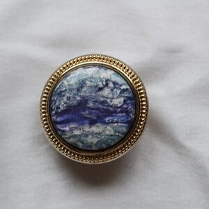 Vintage Blue Ocean Swirl Marble Brooch, Art Deco Accent Pin